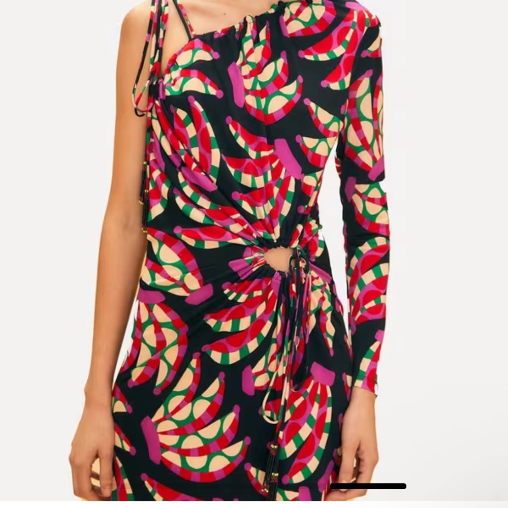 FARM Rio Black Banana Dots One Should Long Sleeve Dress W/small cut out.
